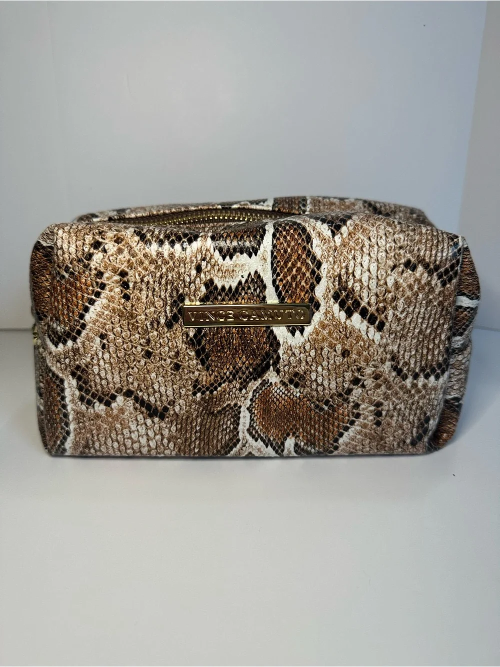 Vince Camuto New Snakeskin Print Cosmetic Makeup Travel Bag